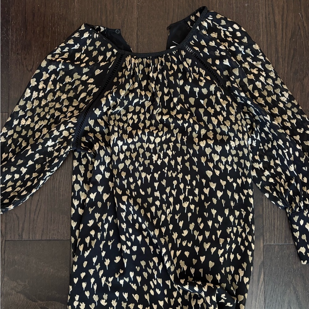 Reiss Black Blouse with Gold Leaf Pattern